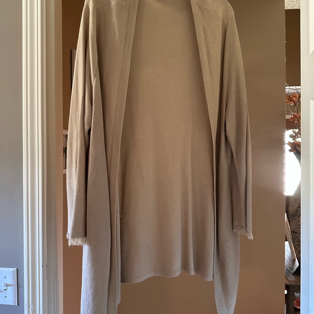 Beige Open Front Cardigan